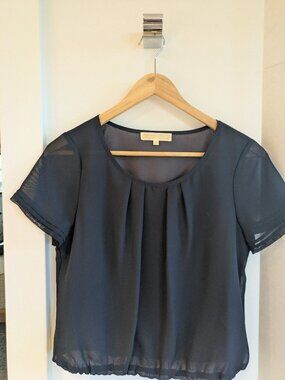 Black, short-sleeved chiffon top from Beams Heart Size 0